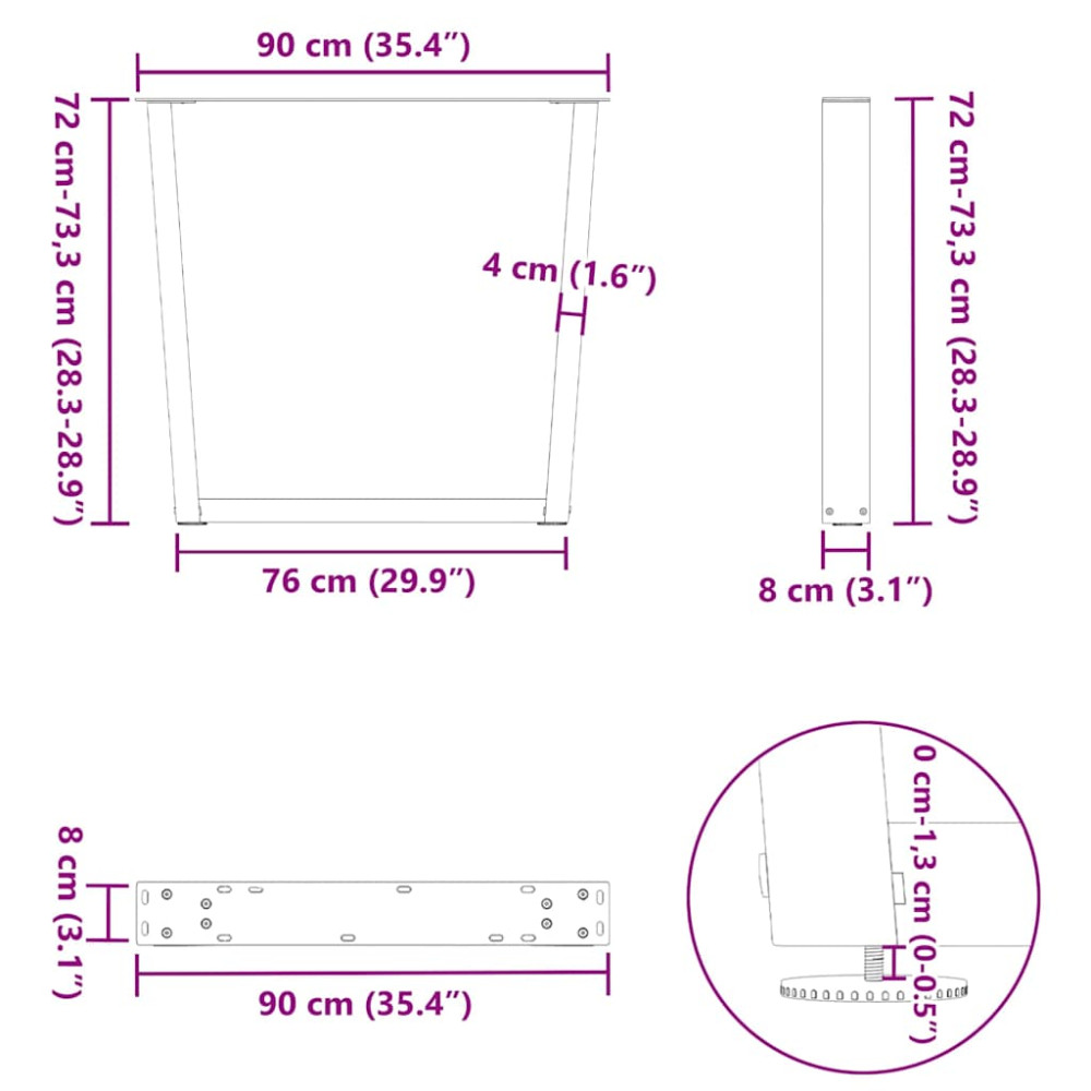 Produktbild för Matbordsben V-formade 2 st vita 90x(72-73,3) cm stål