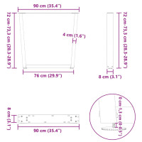 Produktbild för Matbordsben V-formade 2 st naturstål 90x(72-73,3) cm stål