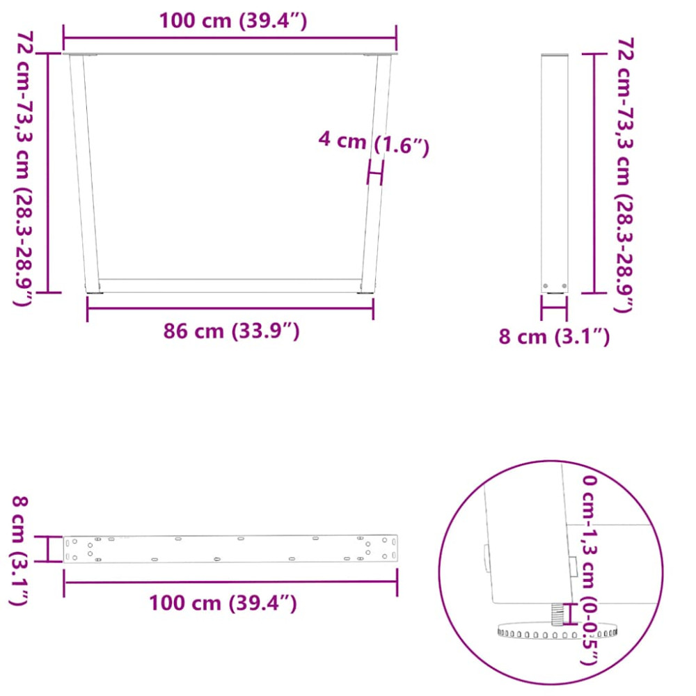 Produktbild för Matbordsben V-formade 2 st vita 100x(72-73,3) cm stål