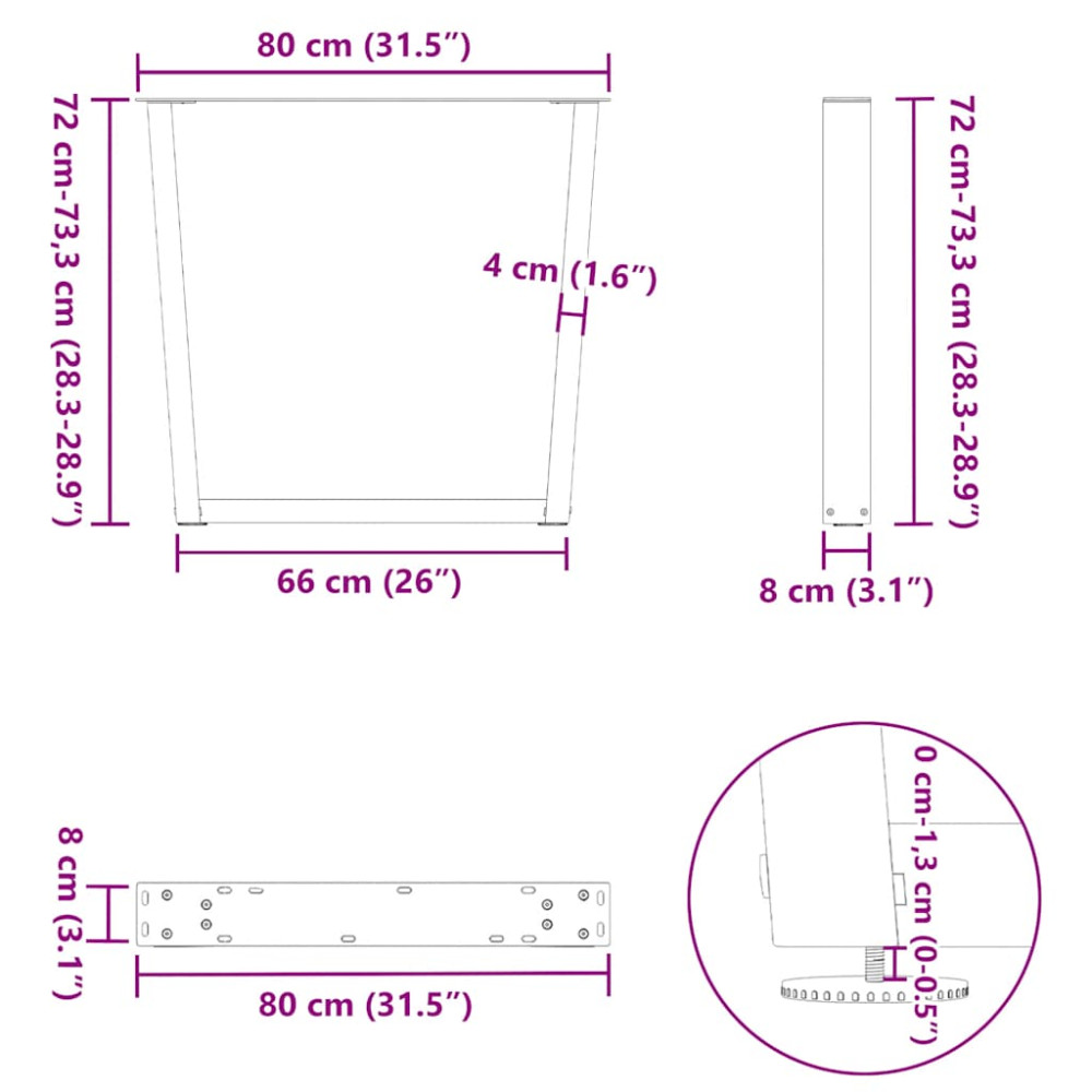Produktbild för Matbordsben V-formade 3 st svarta 80x(72-73,3) cm stål
