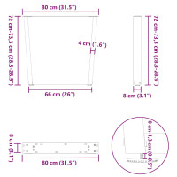 Produktbild för Matbordsben V-formade 3 st naturstål 80x(72-73,3) cm stål