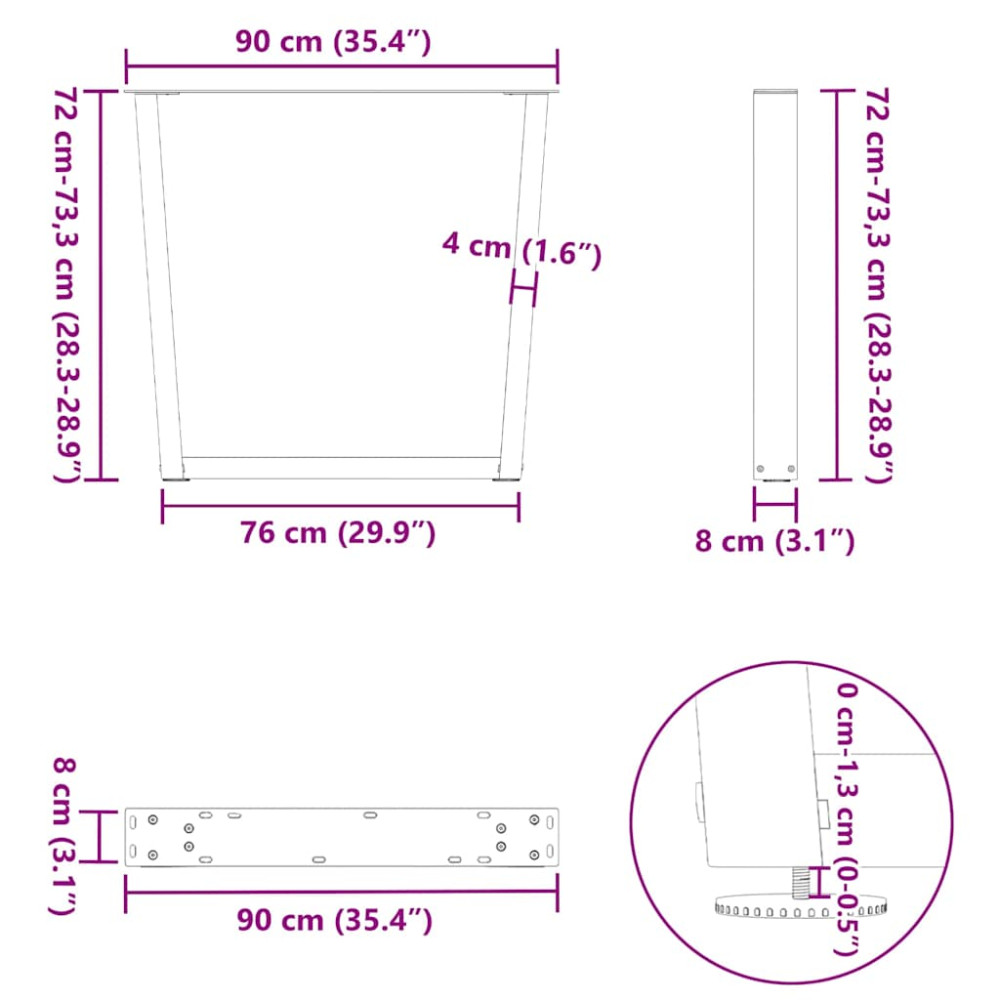 Produktbild för Matbordsben V-formade 3 st antracit 90x(72-73,3) cm stål