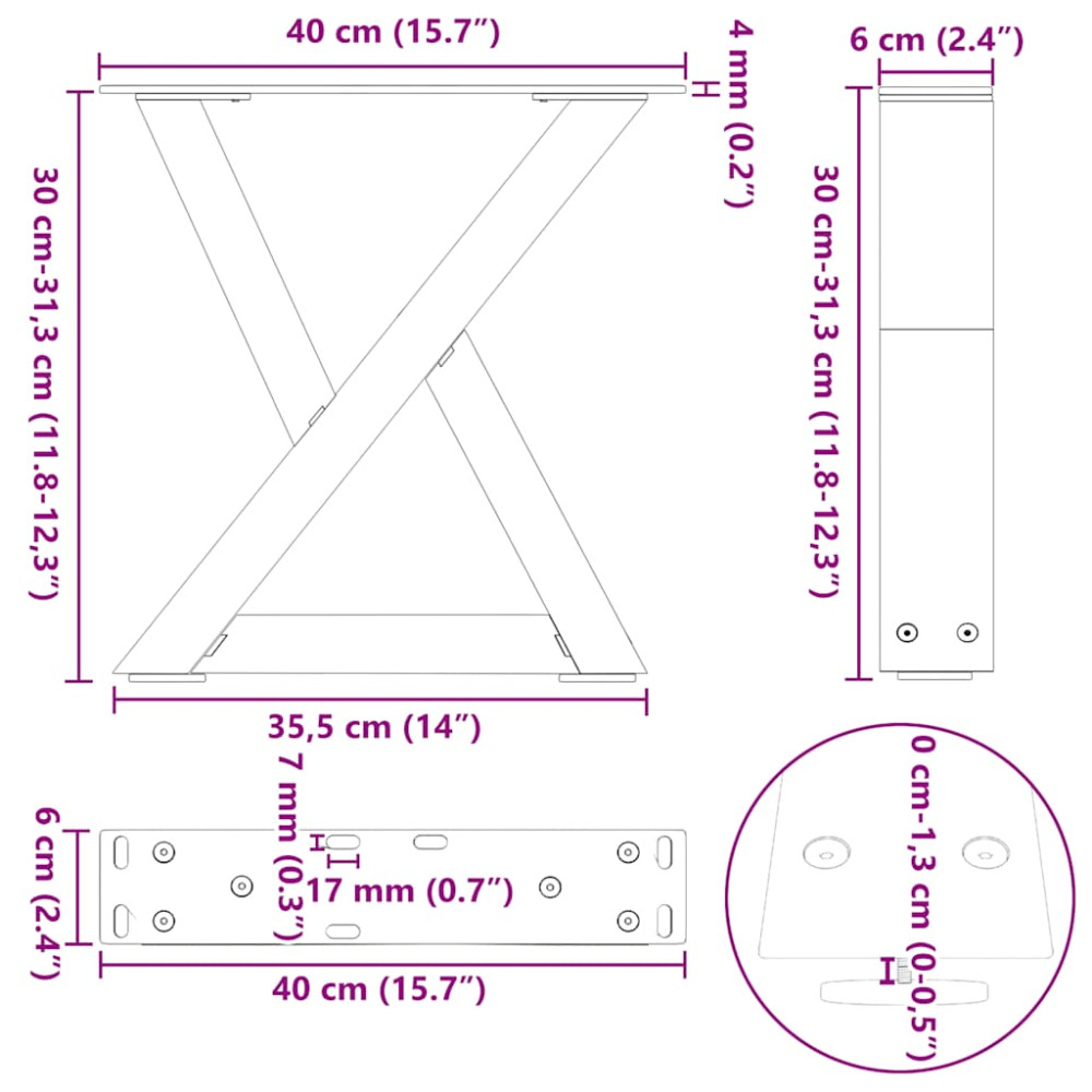 Produktbild för Soffbordsben 2 st antracit 40x(30-31,3) cm stål