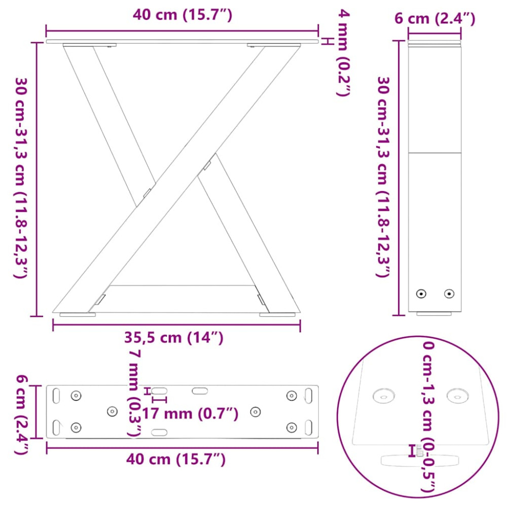 Produktbild för Soffbordsben 2 st naturstål 40x(30-31,3) cm stål