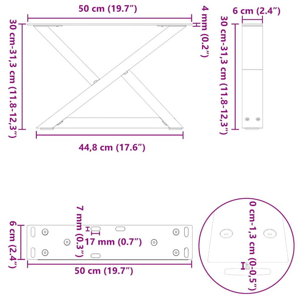 Produktbild för Soffbordsben 2 st antracit 50x(30-31,3) cm stål