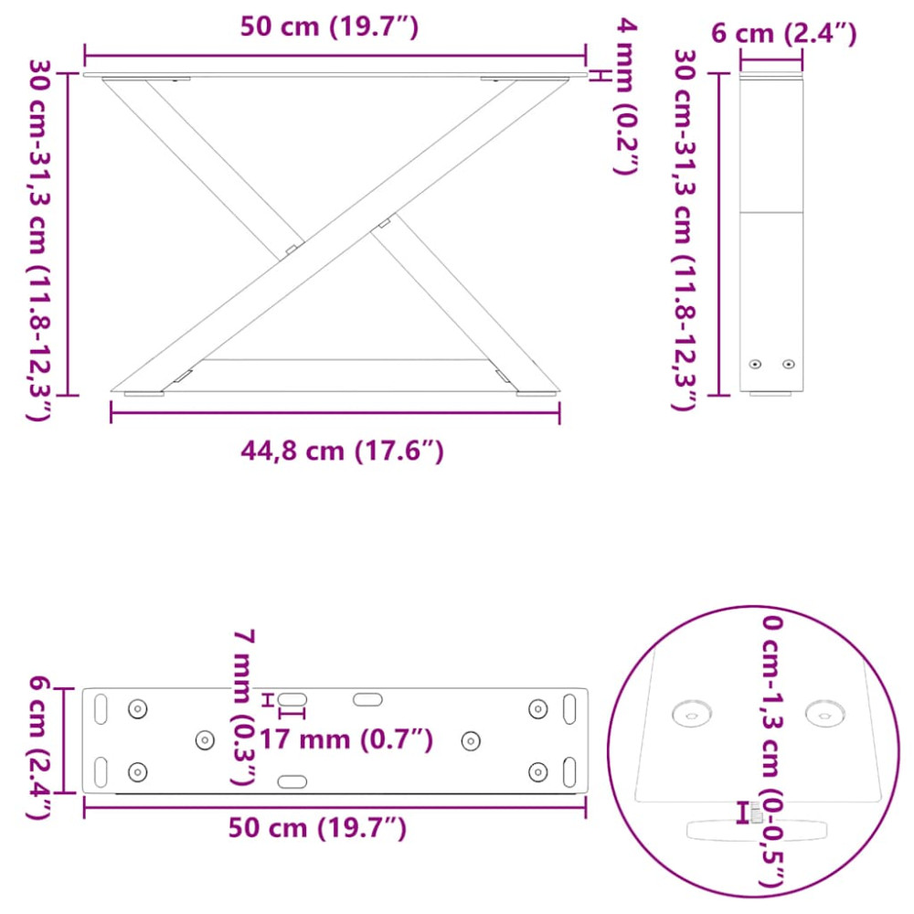 Produktbild för Soffbordsben 2 st naturstål 50x(30-31,3) cm stål