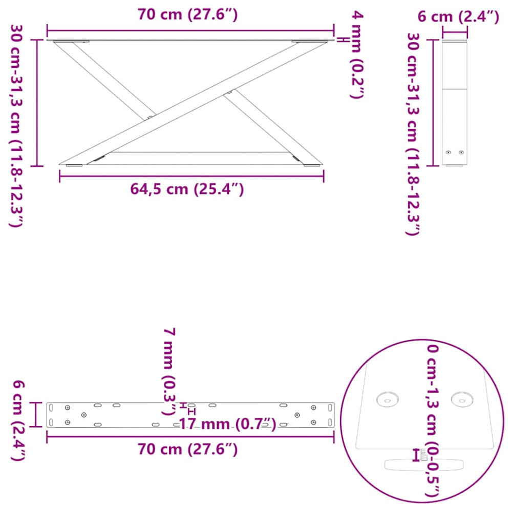 Produktbild för Soffbordsben 2 st vita 70x(30-31,3) cm stål