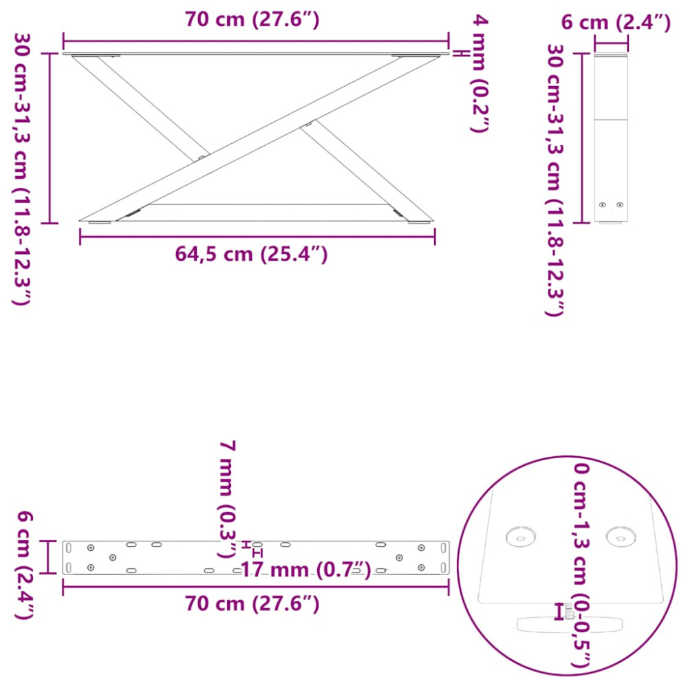 Produktbild för Soffbordsben 2 st naturstål 70x(30-31,3) cm stål