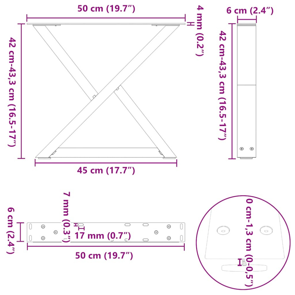 Produktbild för Soffbordsben 2 st vita 50x(42-43,3) cm stål