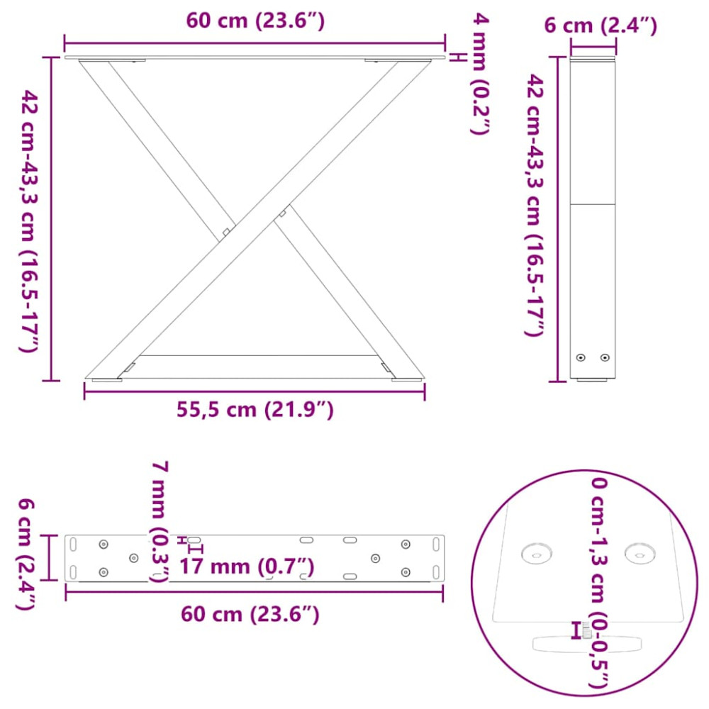 Produktbild för Soffbordsben 2 st naturstål 60x(42-43,3) cm stål