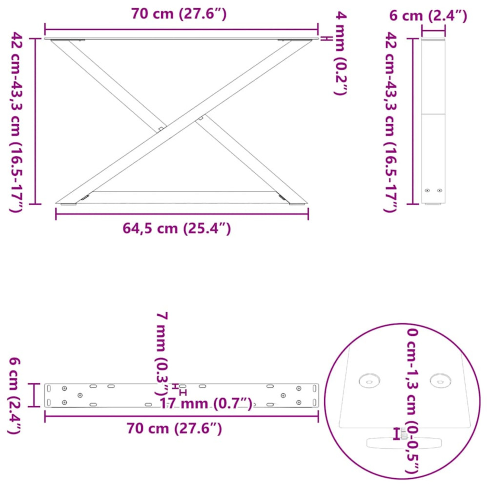Produktbild för Soffbordsben 2 st antracit 70x(42-43,3) cm stål