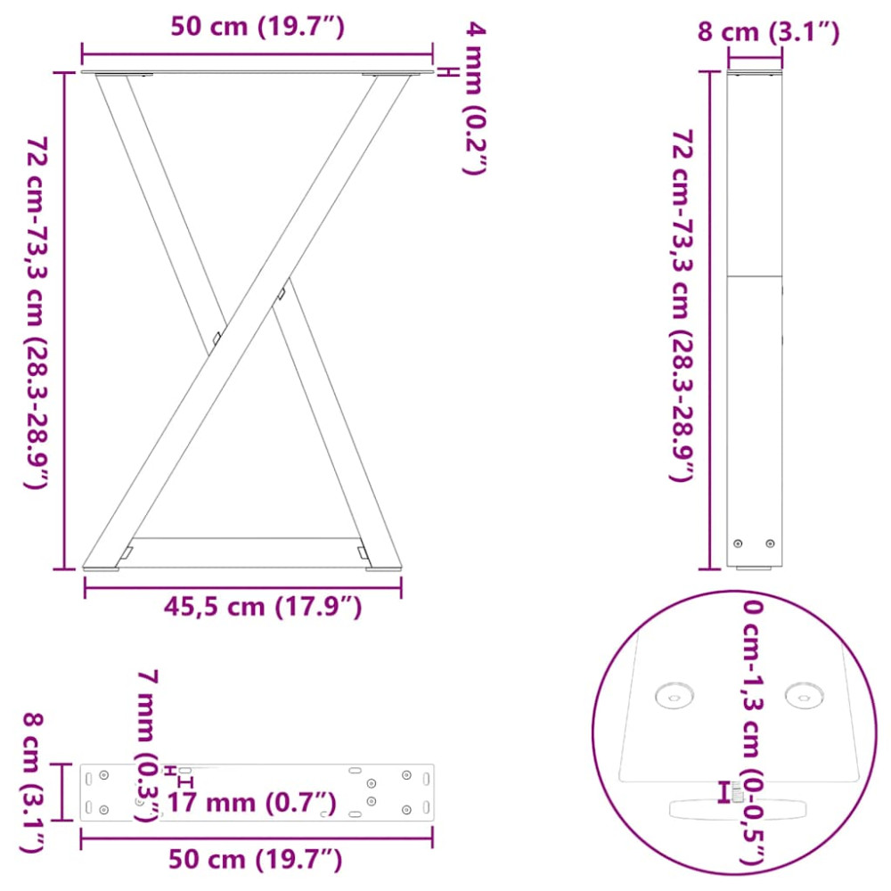 Produktbild för Matbordsben 2 st antracit 50x(72-73,3) cm stål