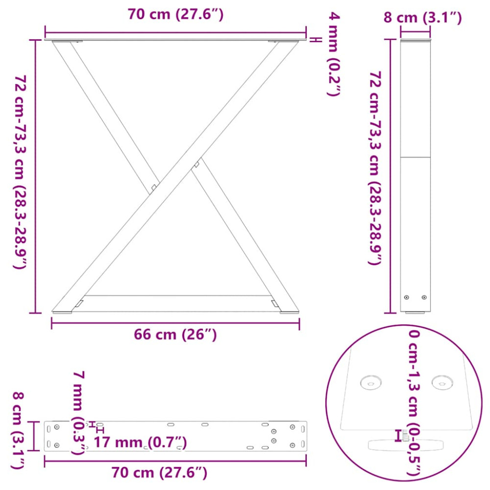 Produktbild för Matbordsben 2 st antracit 70x(72-73,3) cm stål