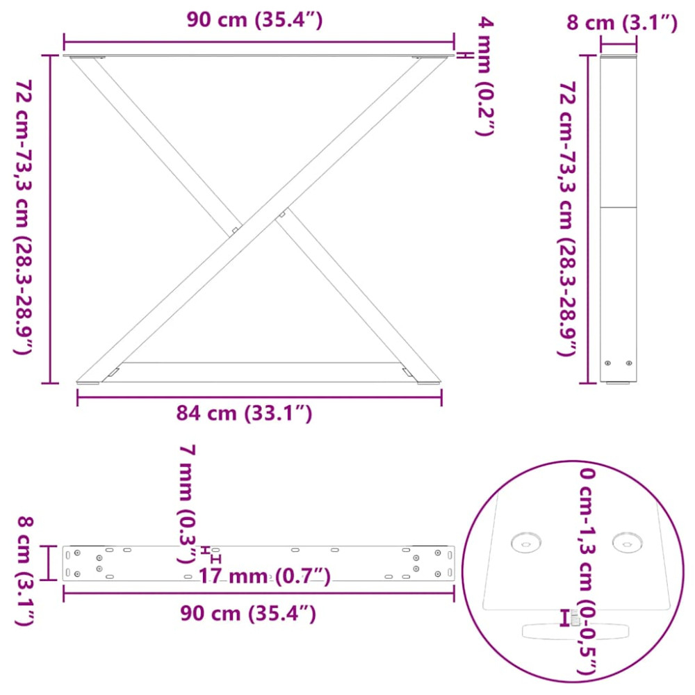 Produktbild för Matbordsben 2 st svarta 90x(72-73,3) cm stål