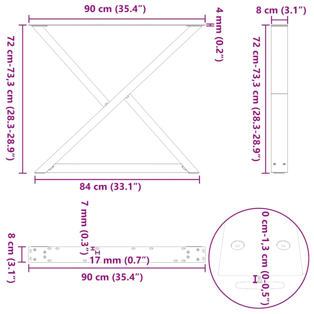Produktbild för Matbordsben 2 st antracit 90x(72-73,3) cm stål