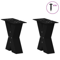 Produktbild för Soffbordsben X-formade 2 st svarta 40x(30-31) cm stål