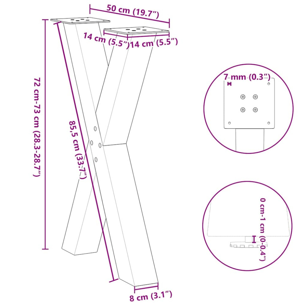 Produktbild för Matbordsben X-formade 2 st vita 50x(72-73) cm stål