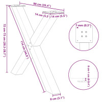Produktbild för Matbordsben X-formade 3 st vita 90x(72-73) cm stål
