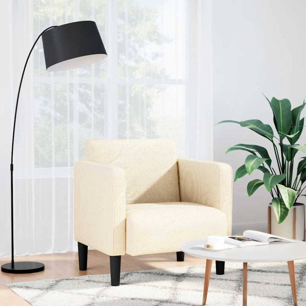 Produktbild för Soffstol med armstöd gräddvit 54 cm manchestertyg