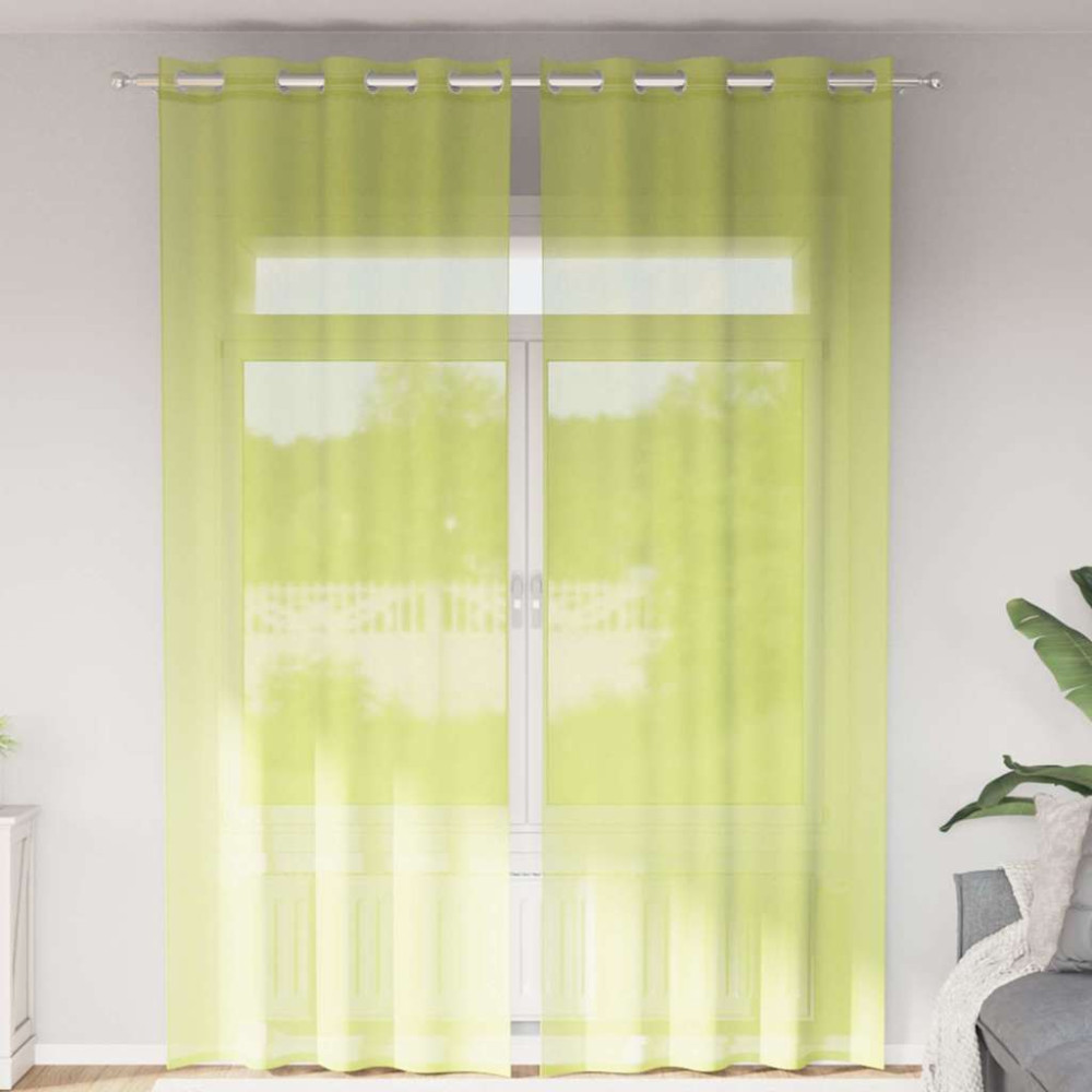 Produktbild för Voile gardiner med genomföringar 2 st äppelgrön 140x300 cm