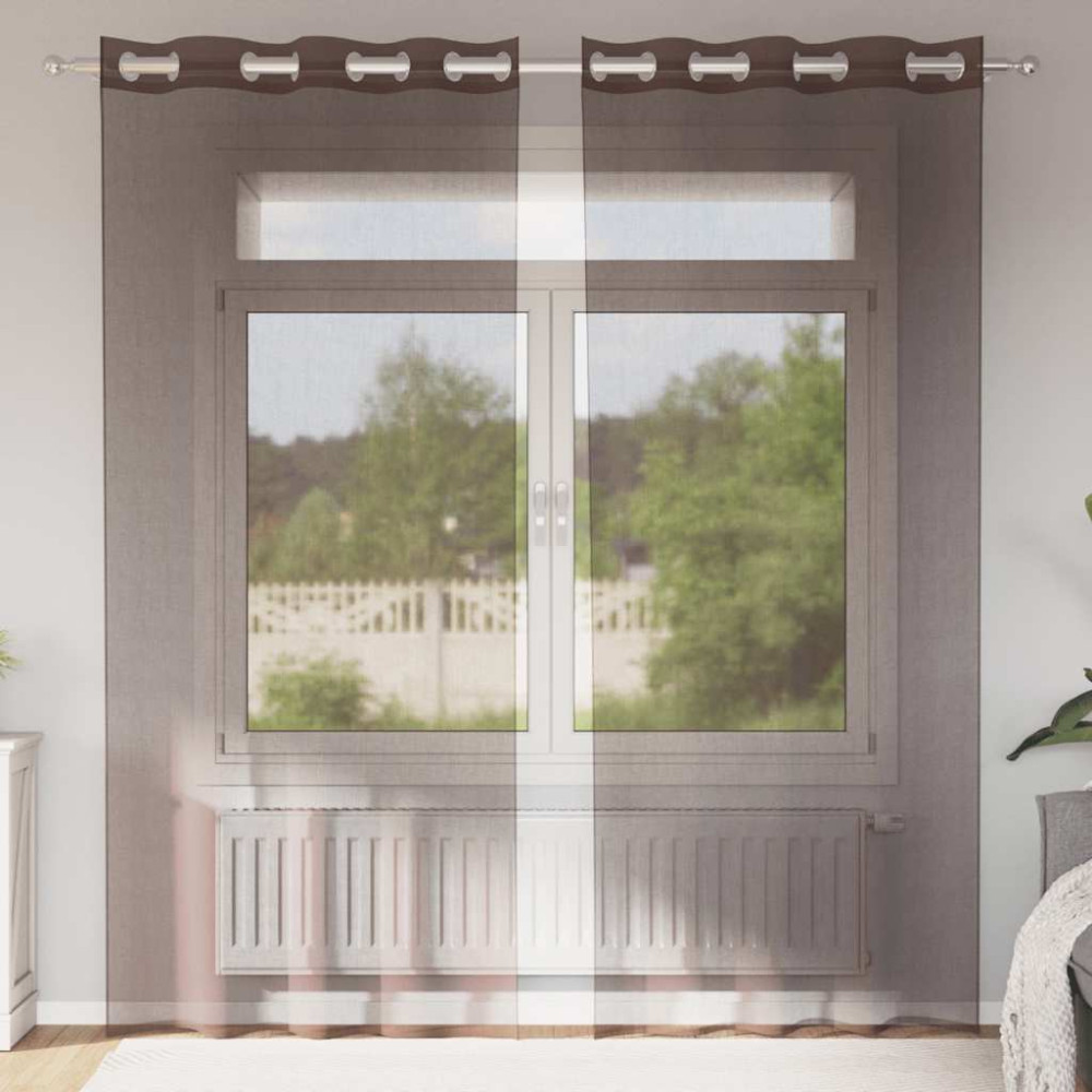 Produktbild för Voile gardiner med genomföringar 2 st brun 140x245 cm