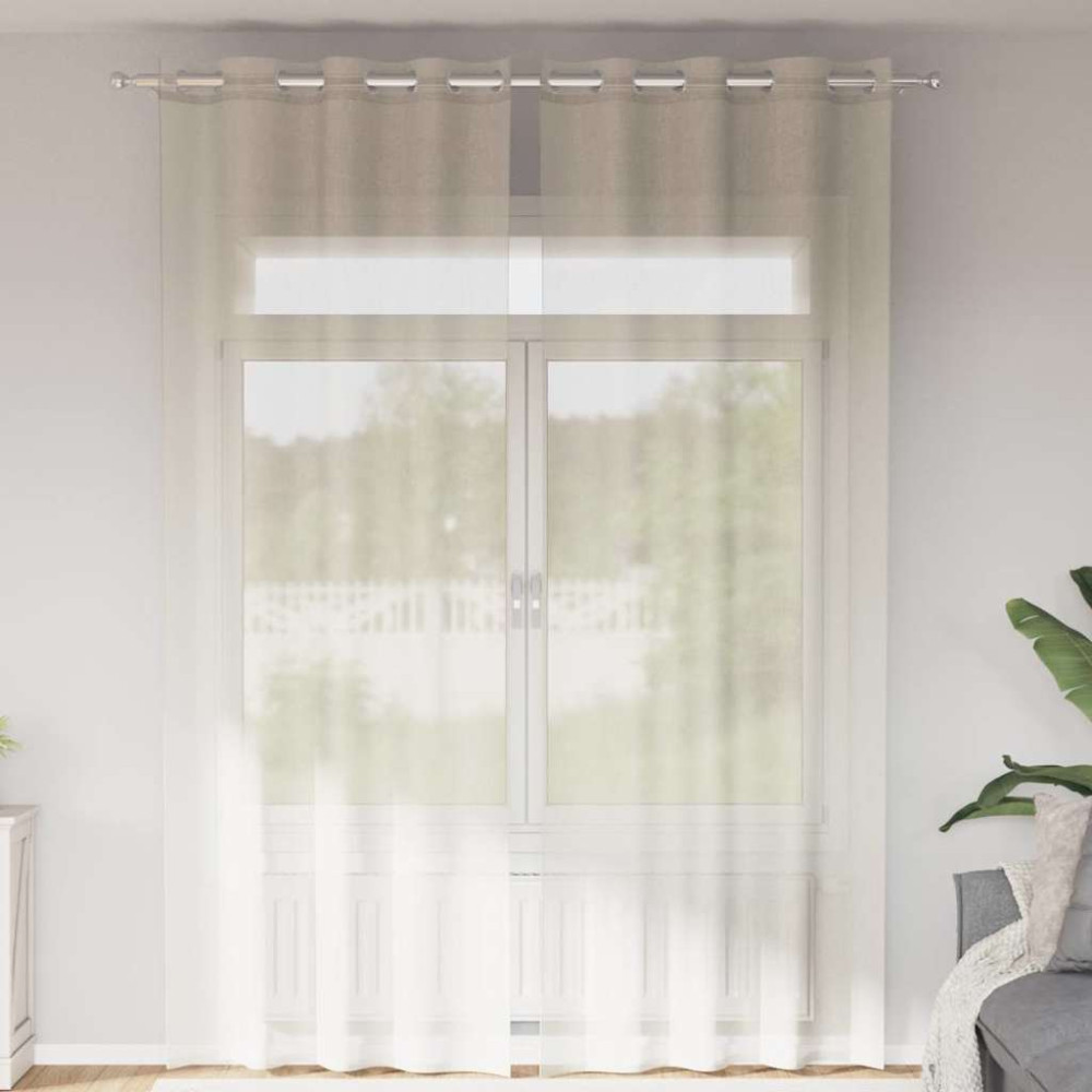 Produktbild för Voile gardiner med genomföringar 2 st gräddvita 140x260 cm