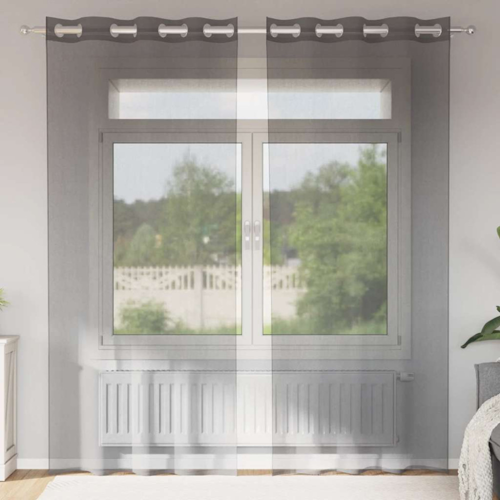 Produktbild för Voile gardiner med genomföringar 2 st mörkgrå 140x225 cm