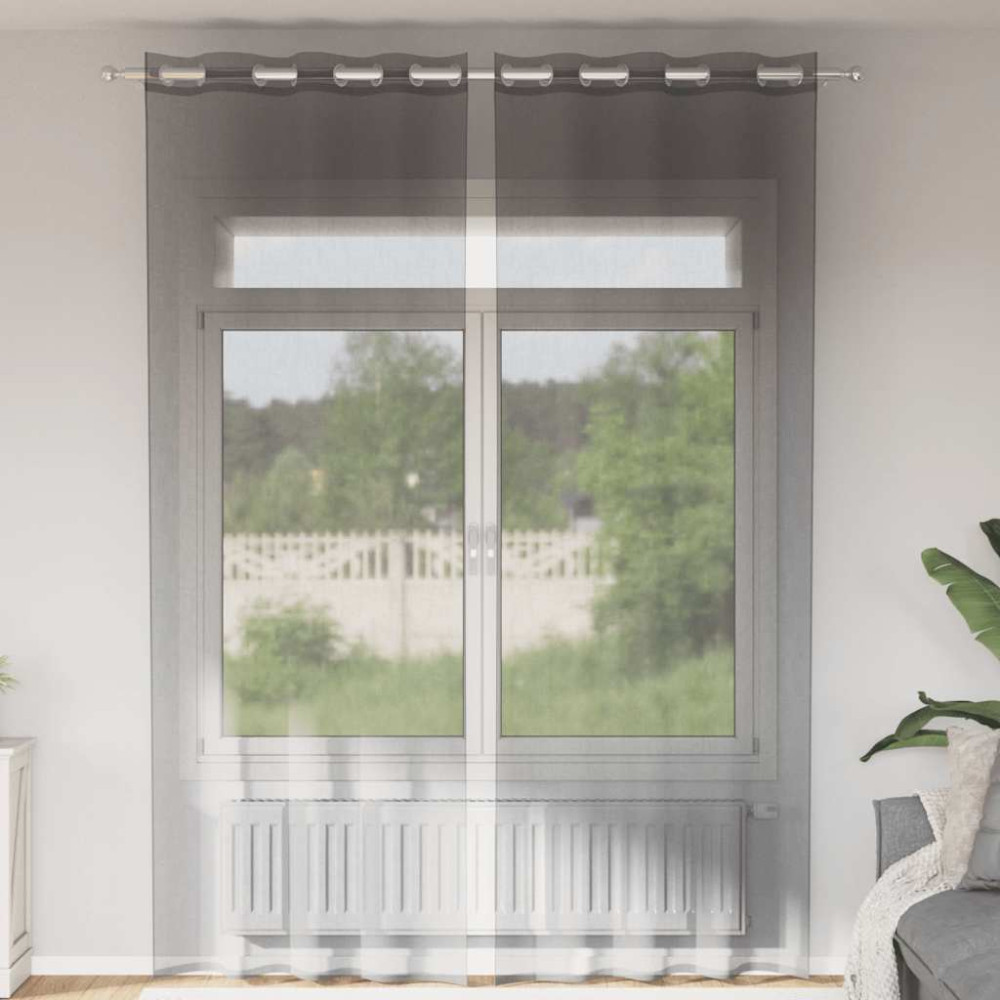 Produktbild för Voile gardiner med genomföringar 2 st mörkgrå 140x300 cm