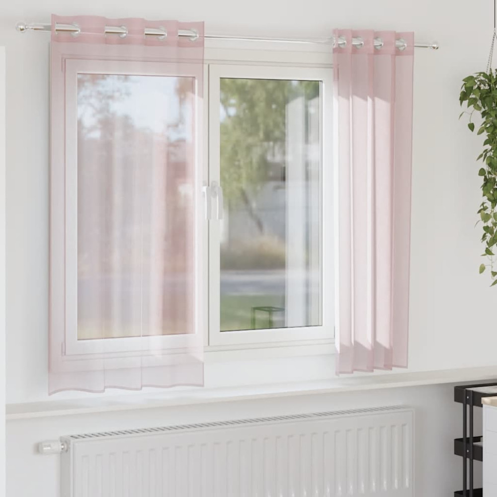 Produktbild för Voile gardiner med genomföringar 2 st ljusrosa 140x140 cm