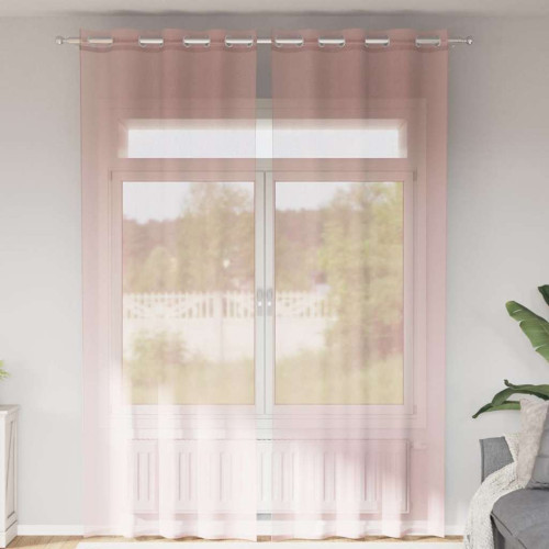 vidaXL Voile gardiner med genomföringar 2 st ljusrosa 140x300 cm - Gardiner & Persienner