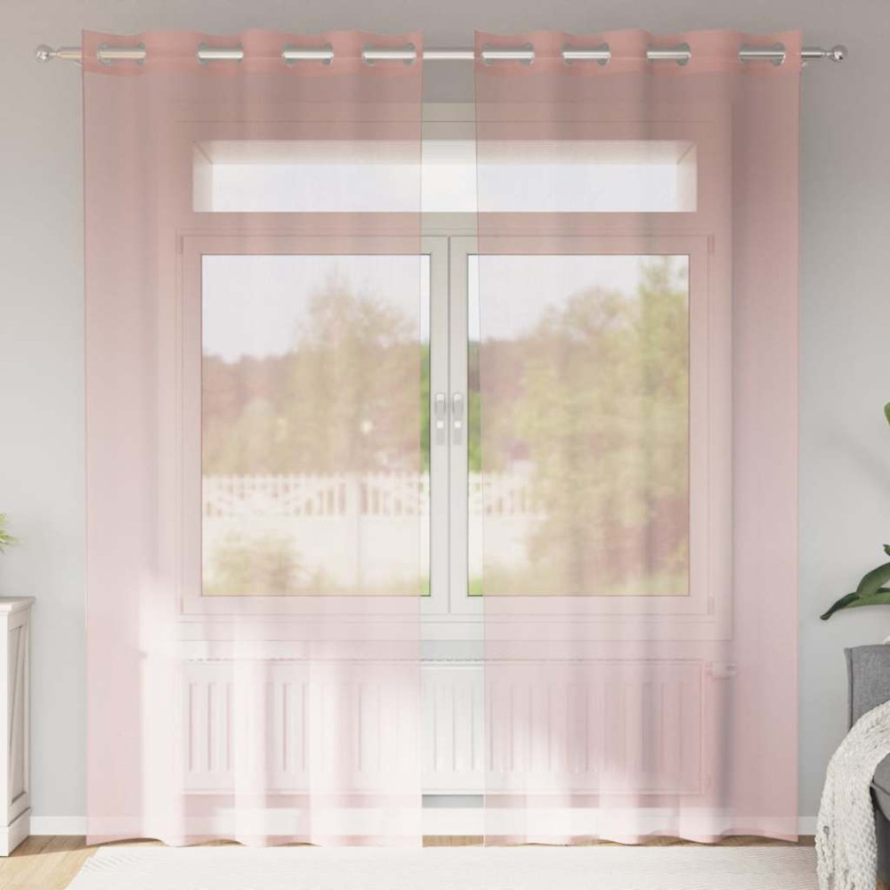 Produktbild för Voile gardiner med genomföringar 2 st rosa 140x245 cm