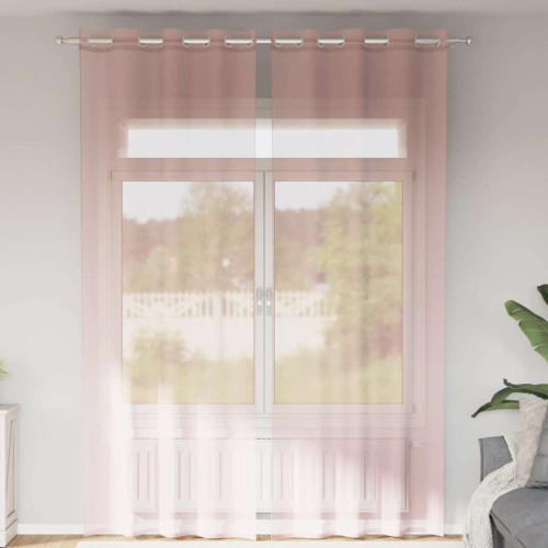 vidaXL Voile gardiner med genomföringar 2 st rosa 140x300 cm - Gardiner & Persienner