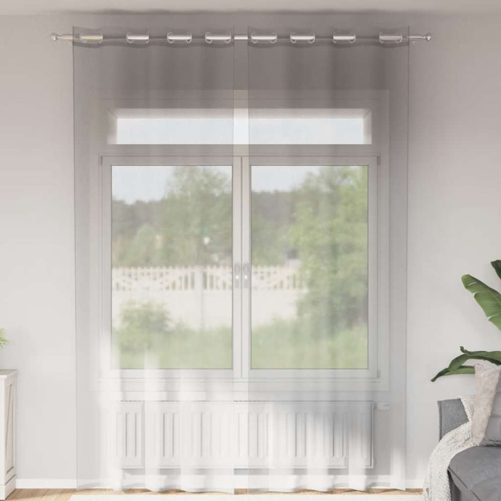 Produktbild för Voile gardiner med genomföringar 2 st ljusgrå 140x260 cm