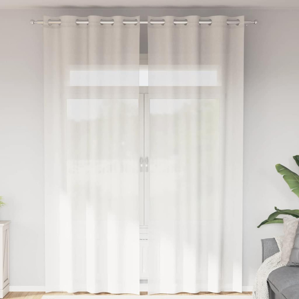 Produktbild för Voile gardiner med genomföringar 2 st vit