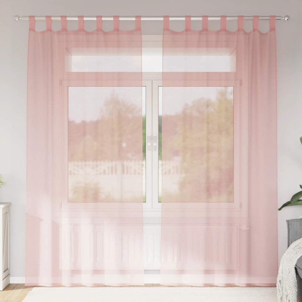 Produktbild för Voile gardiner med stångfickor 2 st rosa