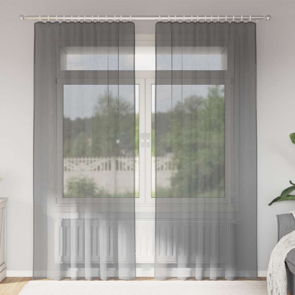 Produktbild för Voile gardiner med öglor 2 st mörkgrå 140x225 cm