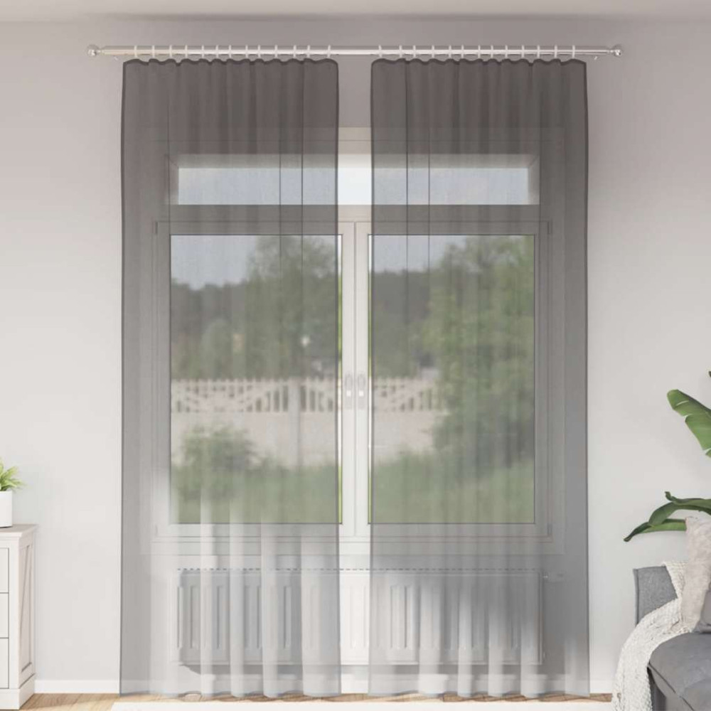 Produktbild för Voile gardiner med öglor 2 st mörkgrå 140x260 cm
