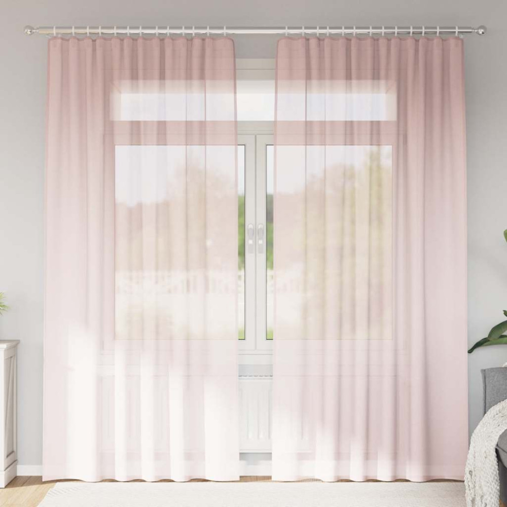 Produktbild för Voile gardiner med öglor 2 st ljusrosa 140x245 cm