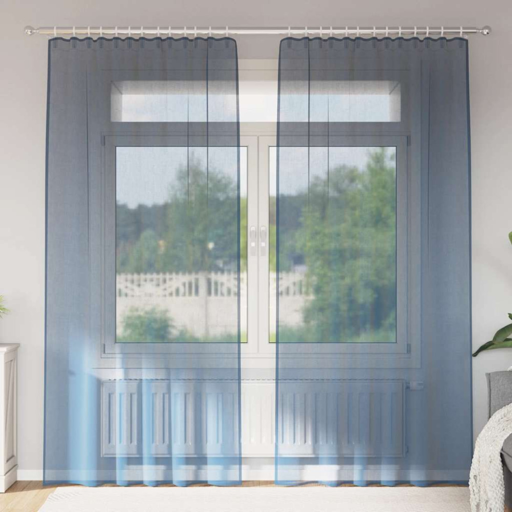 Produktbild för Voile gardiner med öglor 2 st kungsblå 140x245 cm