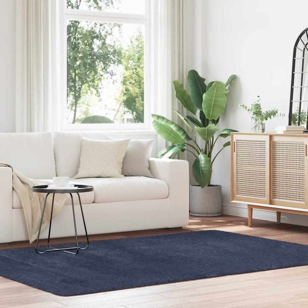 Produktbild för Ryamatta med lång lugg NAVARRA marinblå 160x230 cm polyester