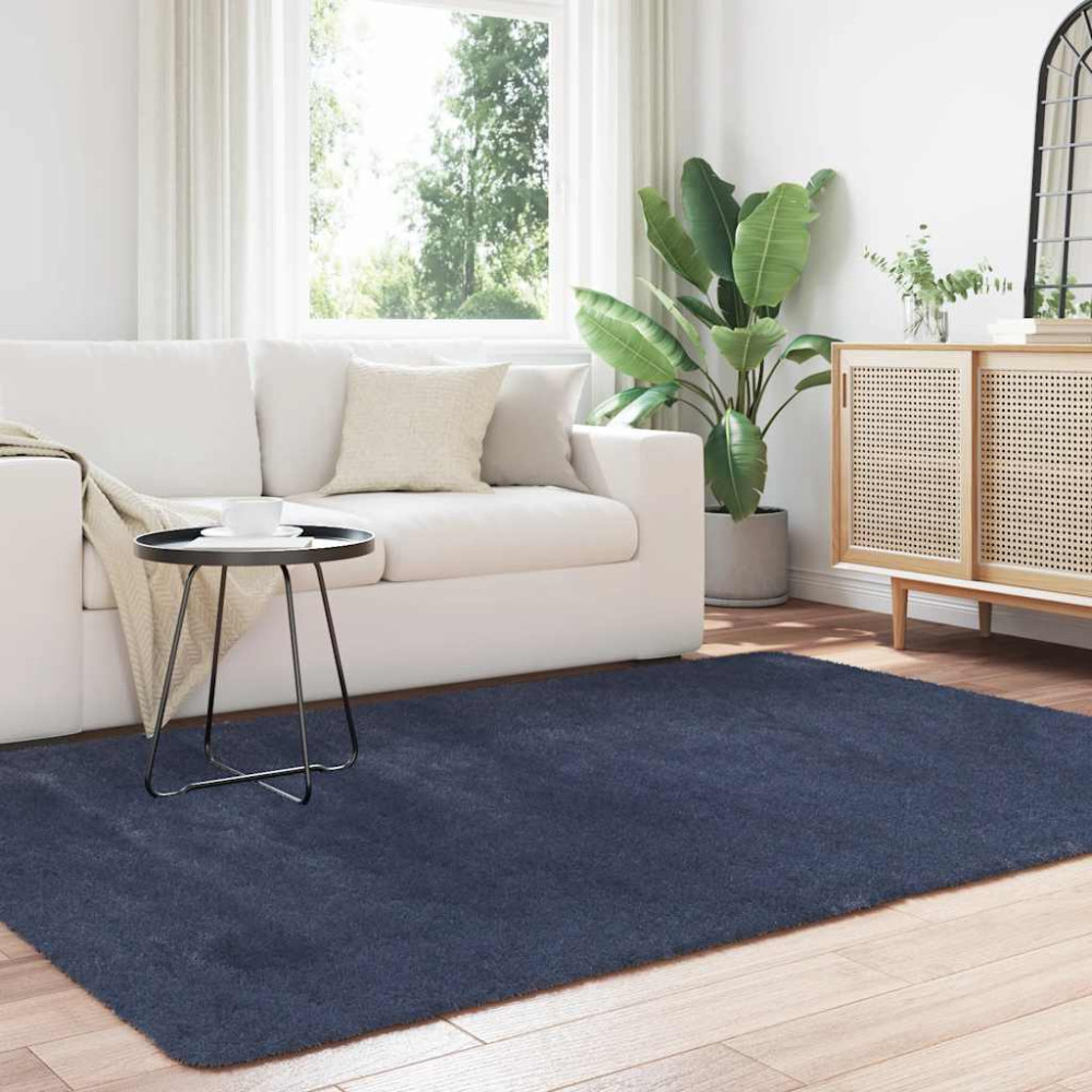 Produktbild för Ryamatta med lång lugg NAVARRA marinblå 160x230 cm polyester