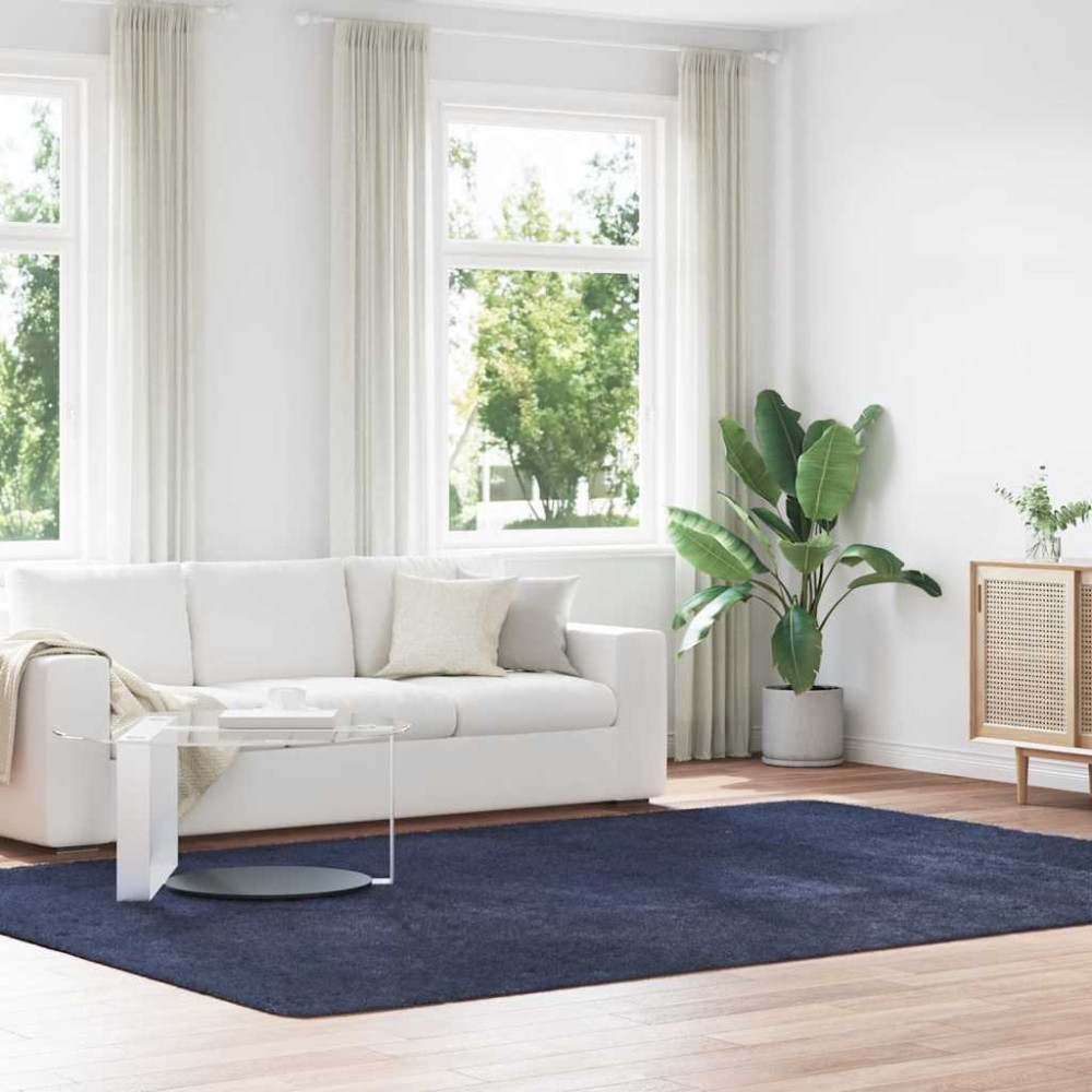 Produktbild för Ryamatta med lång lugg NAVARRA marinblå 240x340 cm polyester
