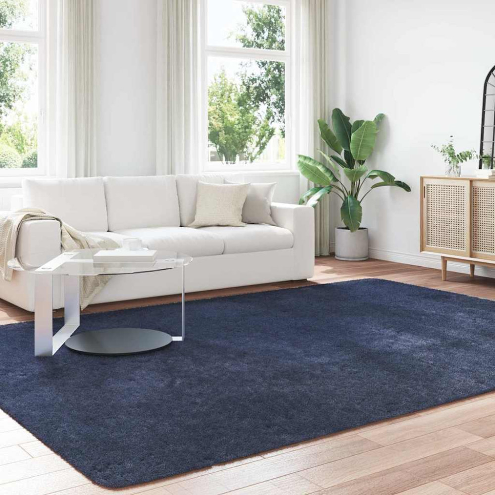Produktbild för Ryamatta med lång lugg NAVARRA marinblå 240x340 cm polyester