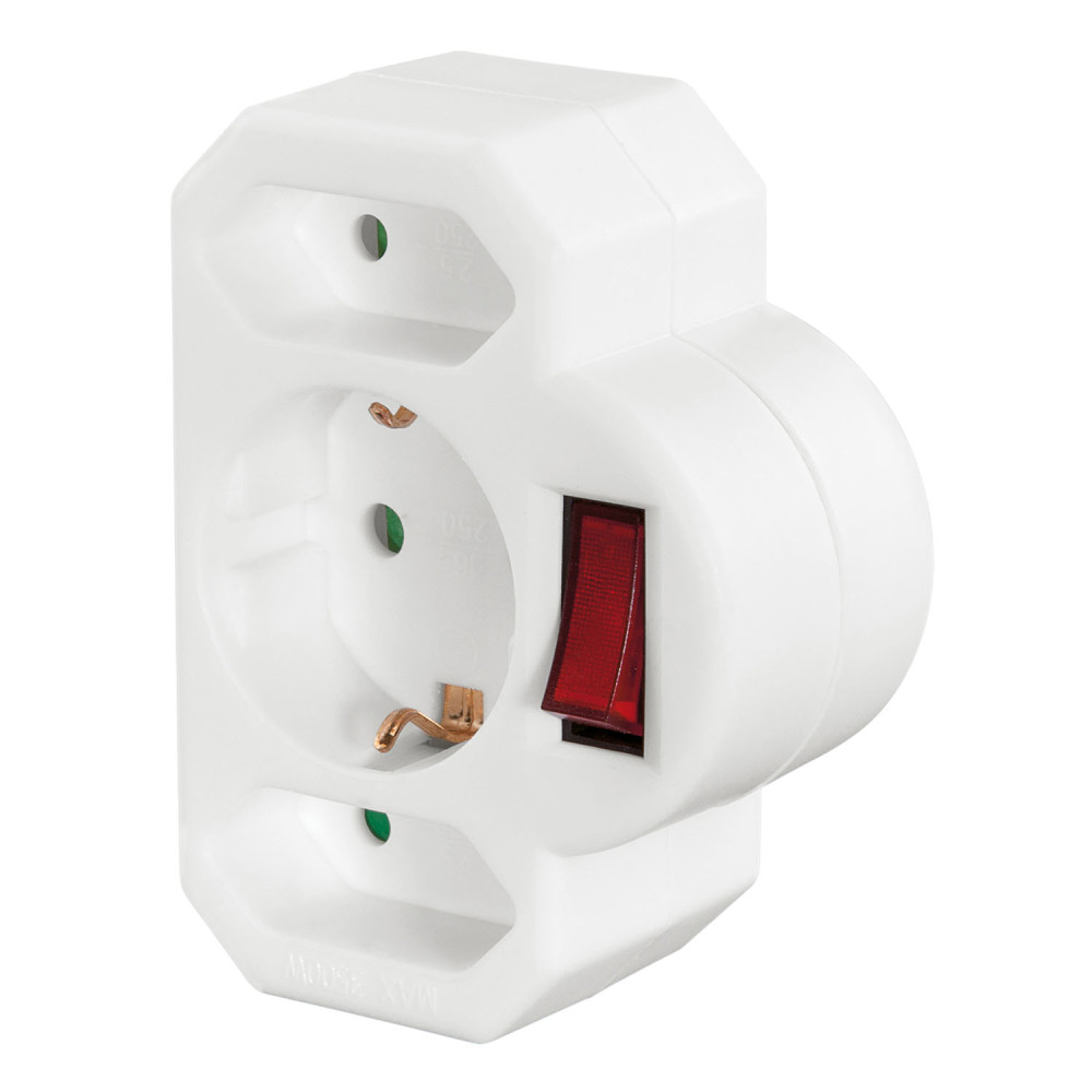 Produktbild för Socket Adapter 3-way with Switch White
