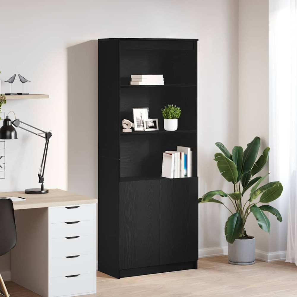 Produktbild för Highboard svart ek 70x35x180 cm konstruerat trä
