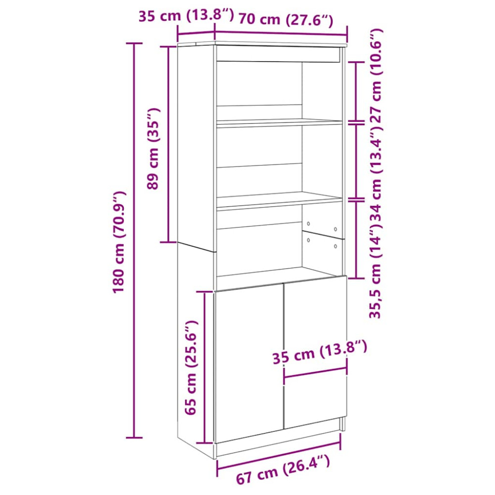 Produktbild för Highboard svart ek 70x35x180 cm konstruerat trä