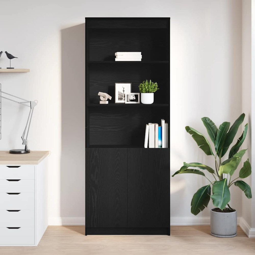 Produktbild för Highboard svart ek 70x35x180 cm konstruerat trä