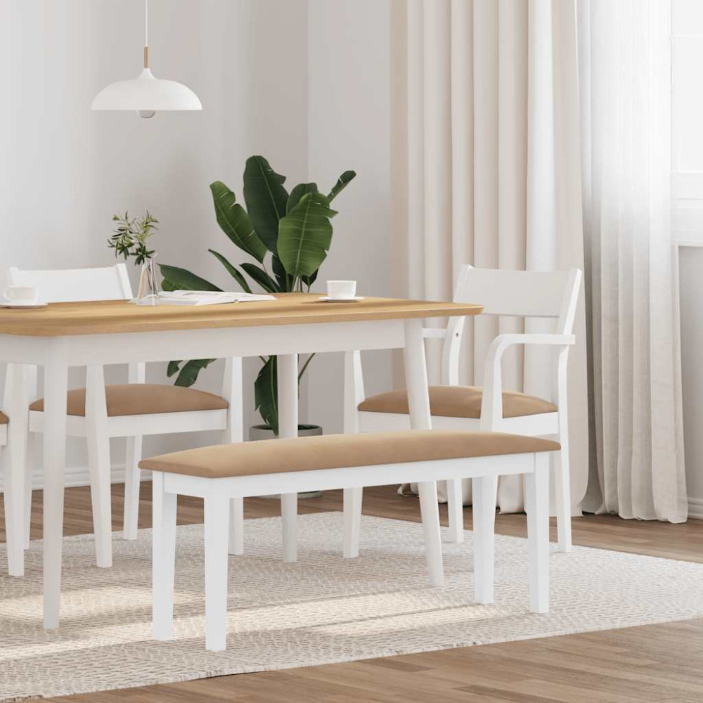 Produktbild för Bänk 110 cm vitt massivt trä gummi