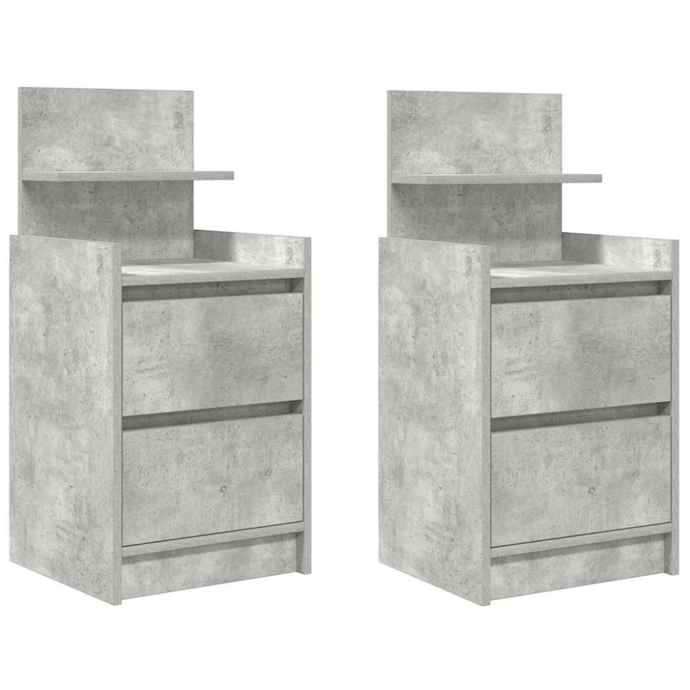 Produktbild för Sängbord med 2 lådor 2 st betonggrå 38x34x80 cm