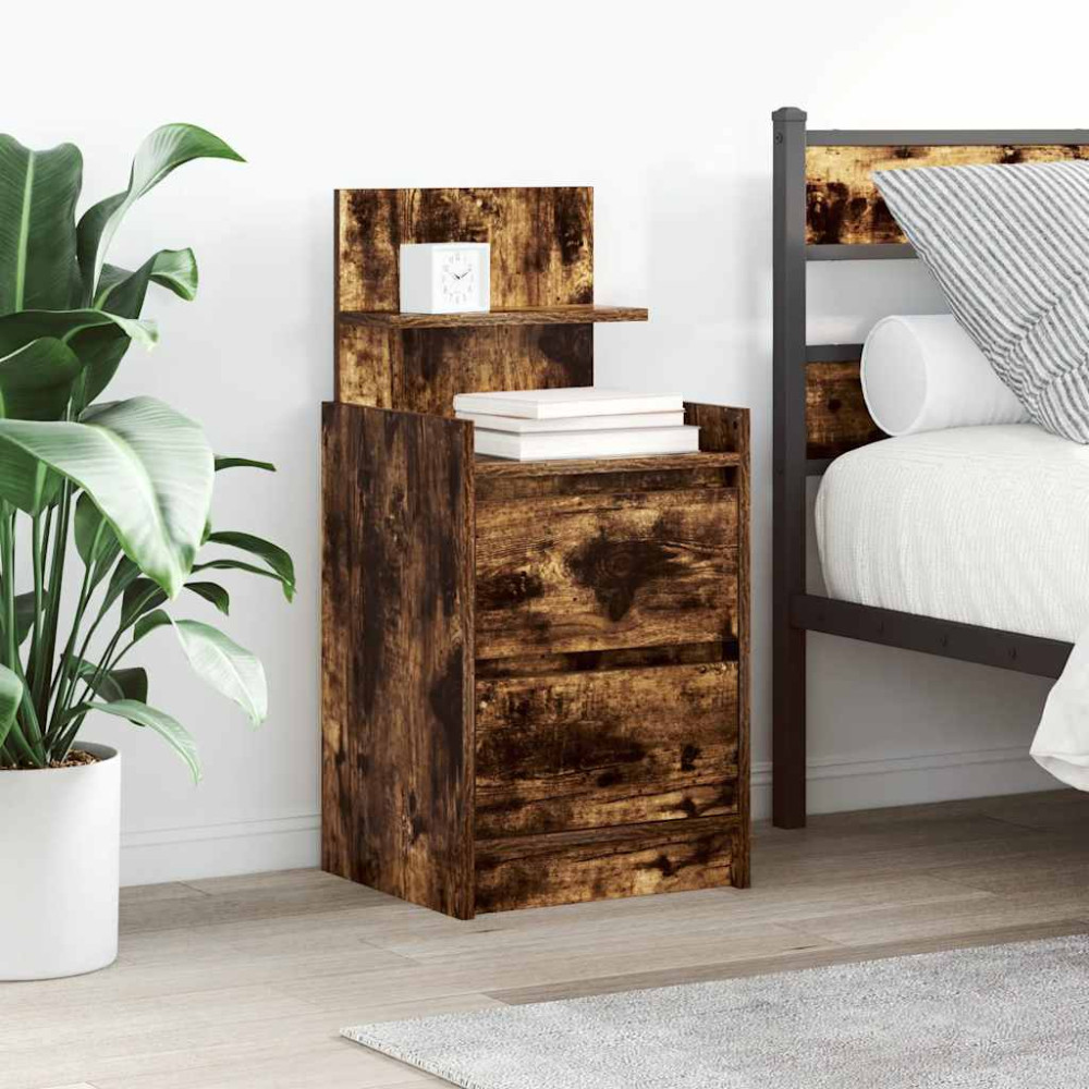 Produktbild för Sängbord med 2 lådor 2 st rökt ek 38x34x80 cm